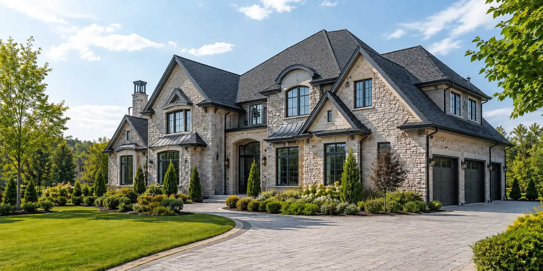 Luxury home protected by a strong roof during a storm