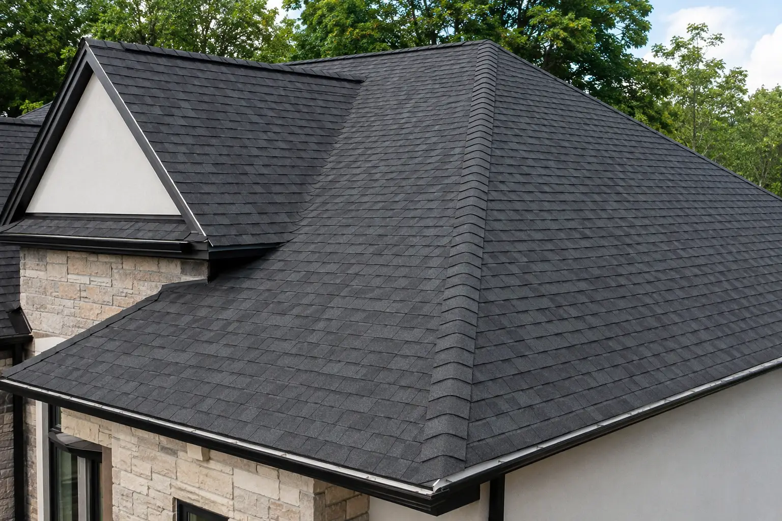 Close-up of premium asphalt roofing shingles