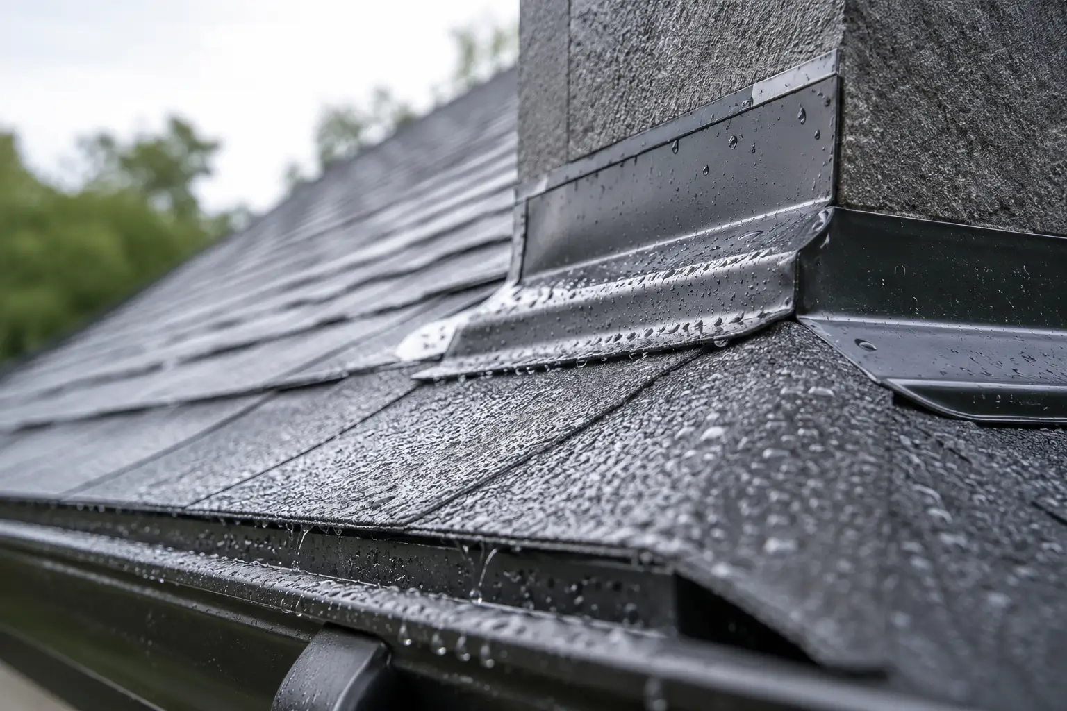 Roofing weather protection detail after rainfall