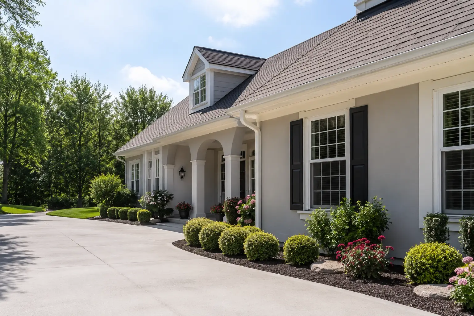 Clean roof edge and gutter detail after roofing work